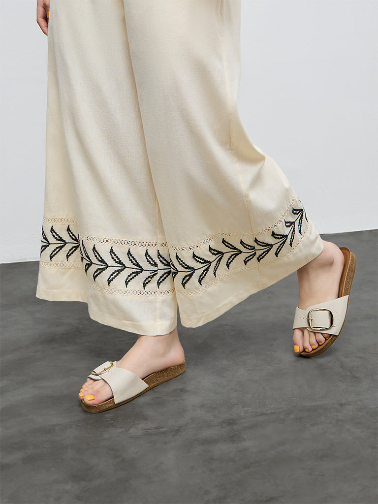 Bombay Paisley Off-White Printed High-Rise Cotton-Blended Palazzos