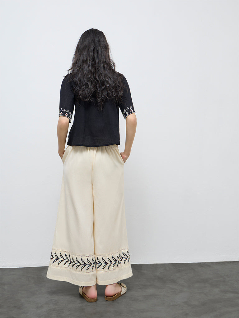 Bombay Paisley Off-White Printed High-Rise Cotton-Blended Palazzos