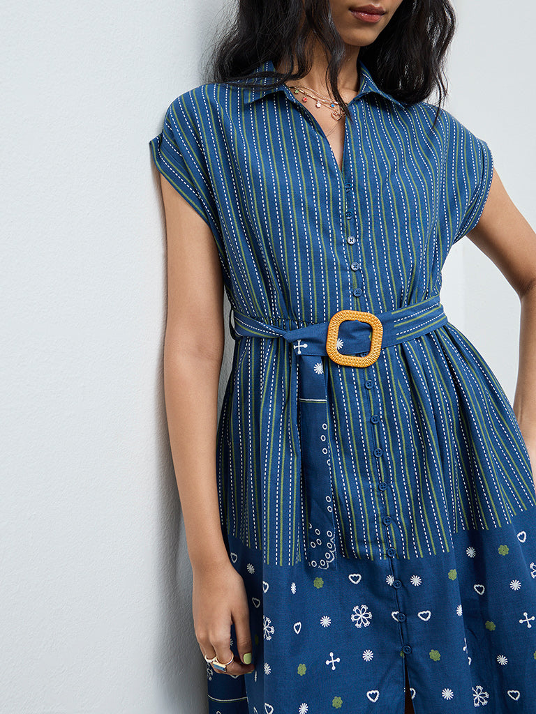 bombay paisley shirt dress Buy Bombay Paisley Blue Aztec Printed Cotton-Blend Shirt Dress from Westside