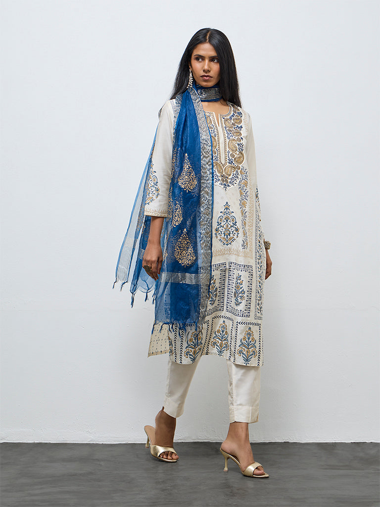Vark Off-White Printed Straight Ethnic Set