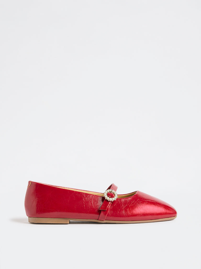 LUNA BLU Red Embellished Mary Jane Shoes