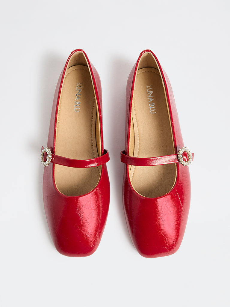 LUNA BLU Red Embellished Mary Jane Shoes