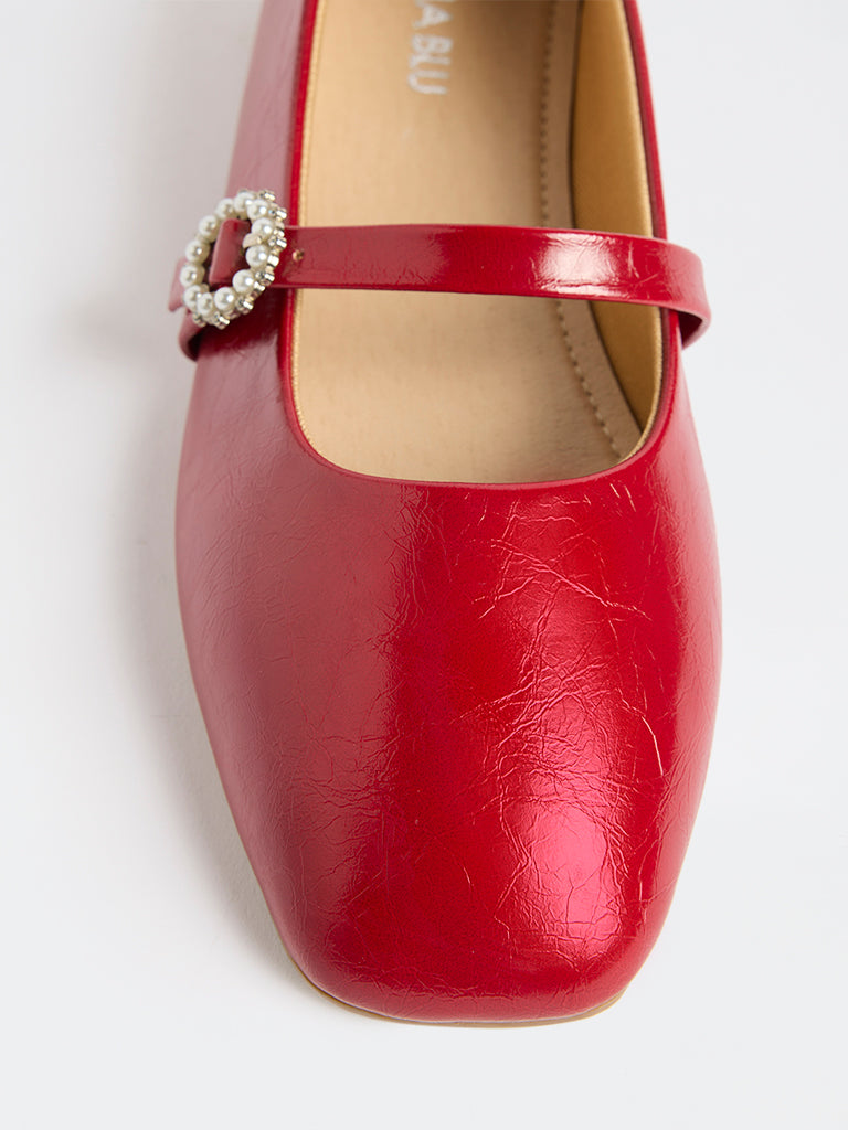 LUNA BLU Red Embellished Mary Jane Shoes