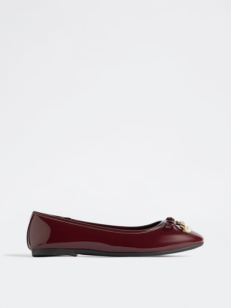 LUNA BLU Burgundy Bow-Detailed Ballerinas