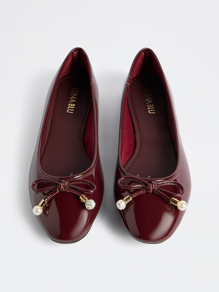 LUNA BLU Burgundy Bow-Detailed Ballerinas