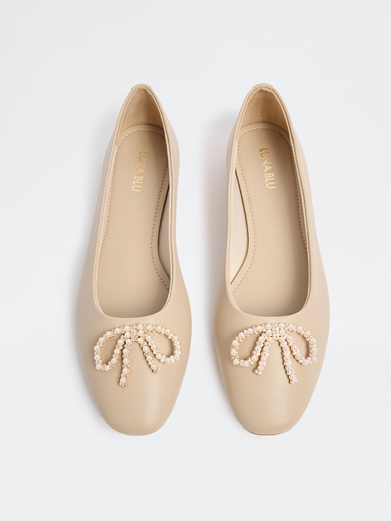 LUNA BLU Ivory Pearl Embellished Ballerinas