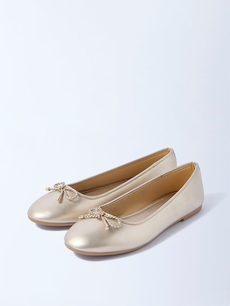 LUNA BLU Gold Bow-Detailed Ballerinas