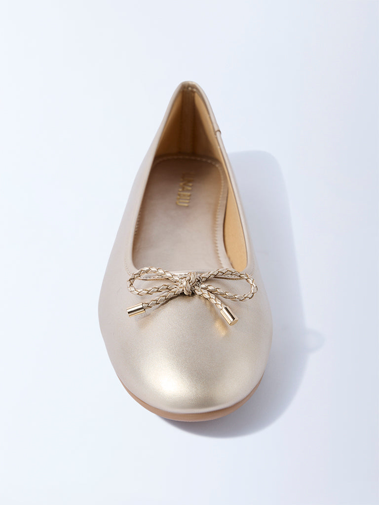 LUNA BLU Gold Bow-Detailed Ballerinas