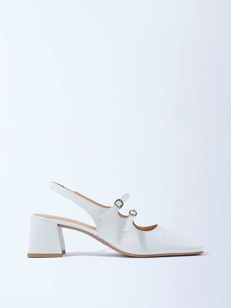 LUNA BLU White Multi-Strap Block-Heel Sandals