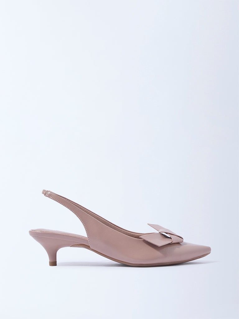 LUNA BLU Blush Pink Bow-Detailed Slingback Mules