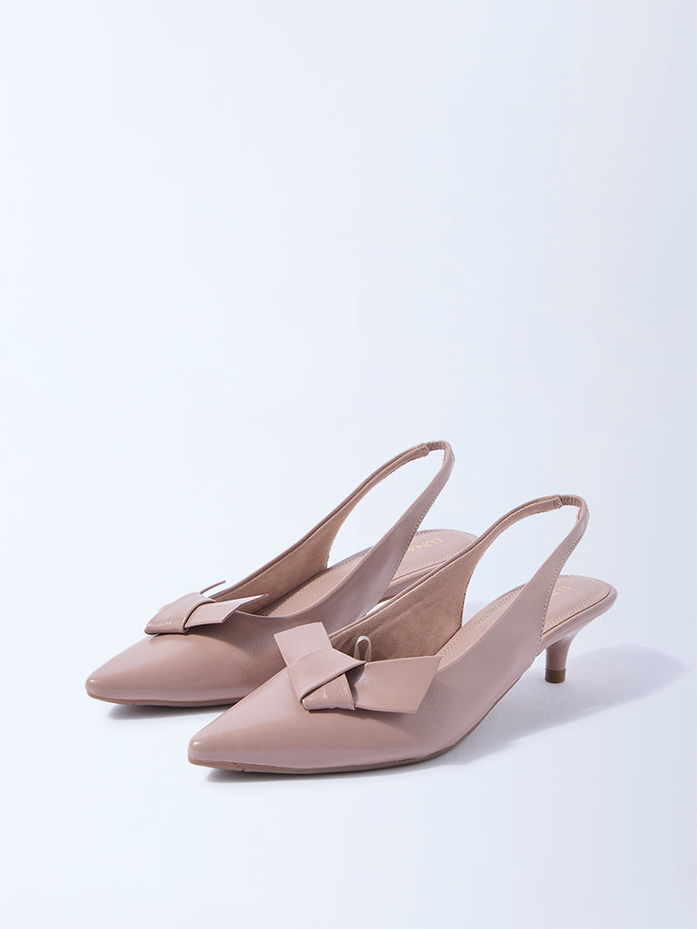 LUNA BLU Blush Pink Bow-Detailed Slingback Mules