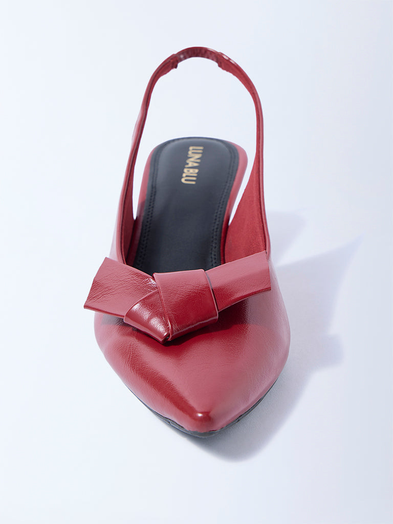 LUNA BLU Red Bow-Detailed Slingback Mules