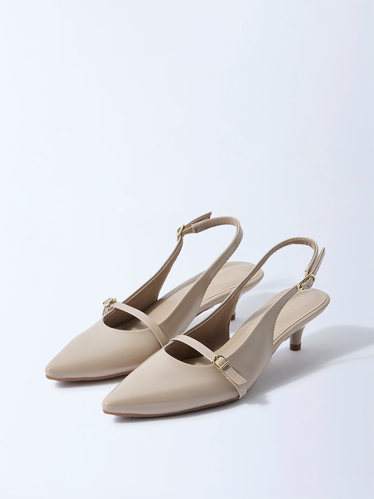 LUNA BLU Taupe Slingback Heel Mules