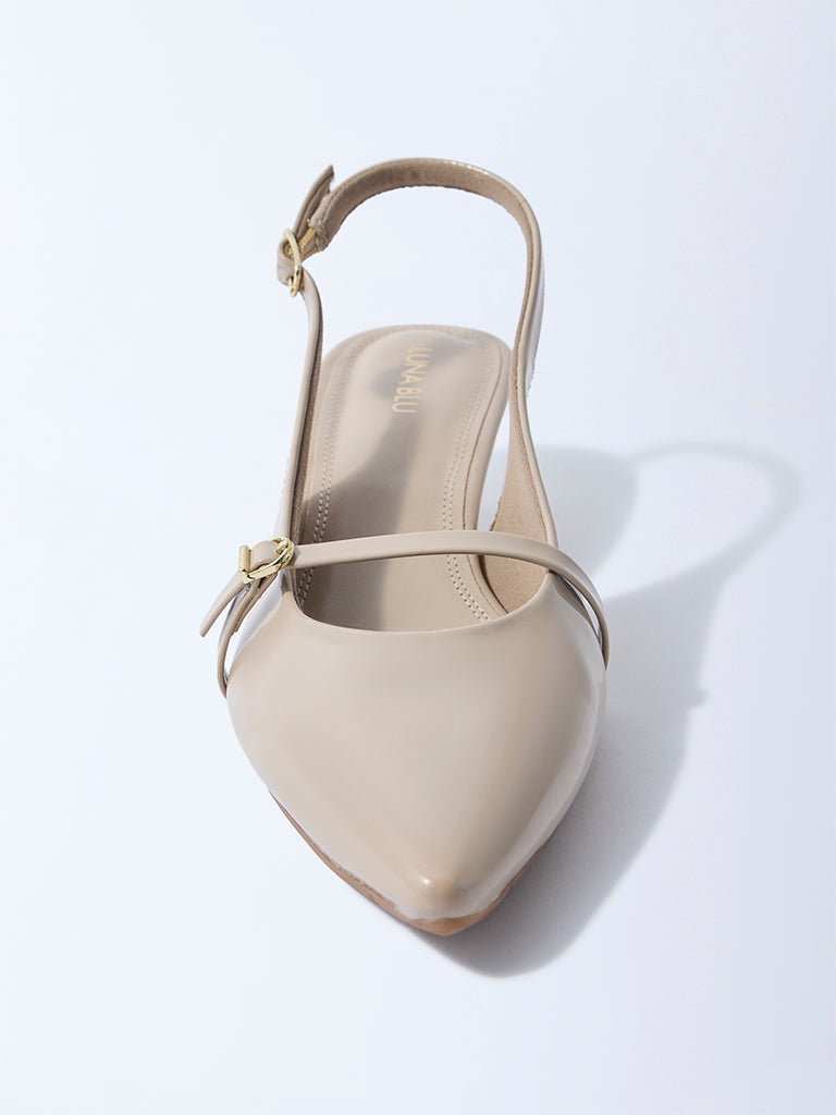 LUNA BLU Taupe Slingback Heel Mules