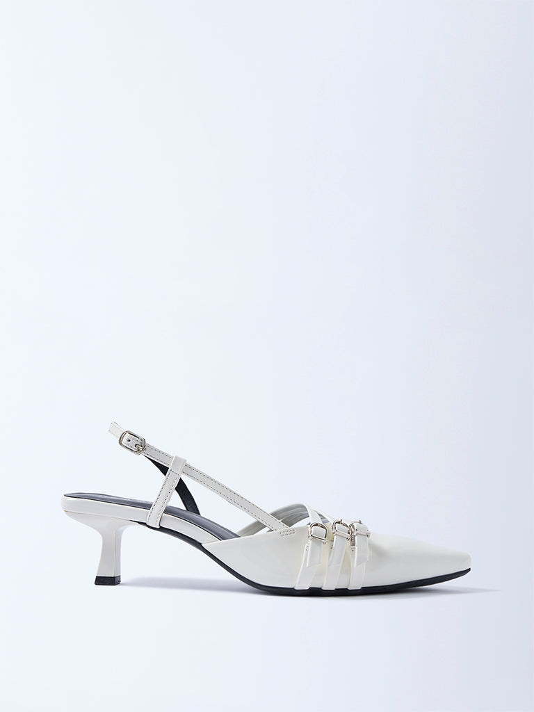 LUNA BLU White Multi-Strap Slingback Heel Mules
