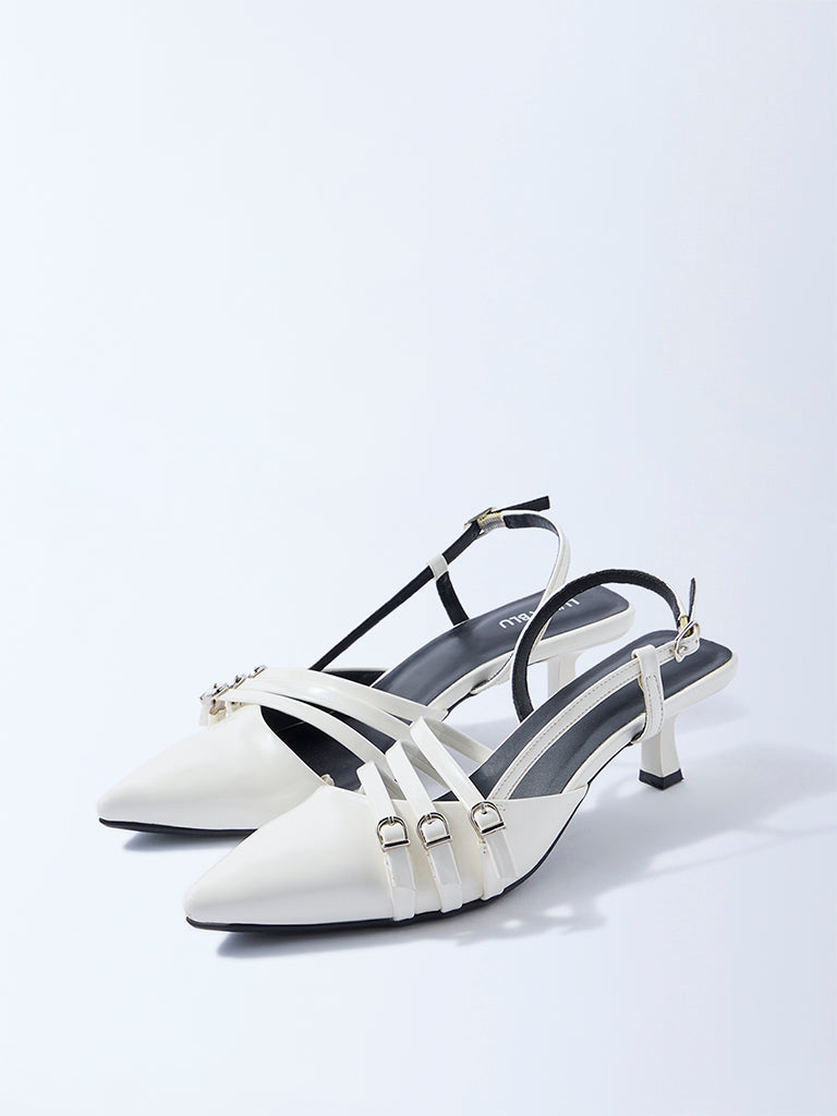 LUNA BLU White Multi-Strap Slingback Heel Mules