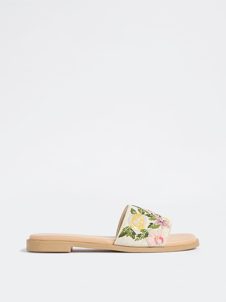 LUNA BLU Multicolour Floral Embroidered Slides