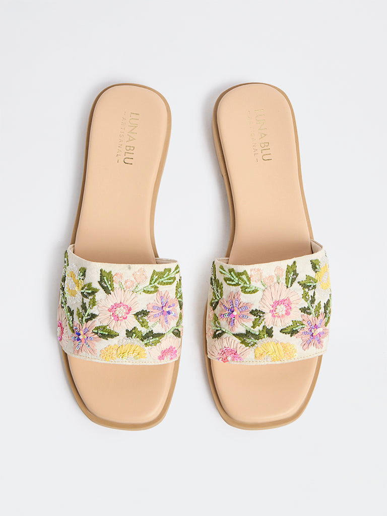LUNA BLU Multicolour Floral Embroidered Slides