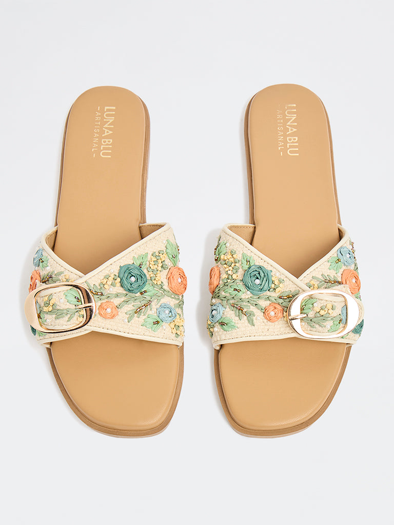 LUNA BLU Multicolour Floral Embellished Slides