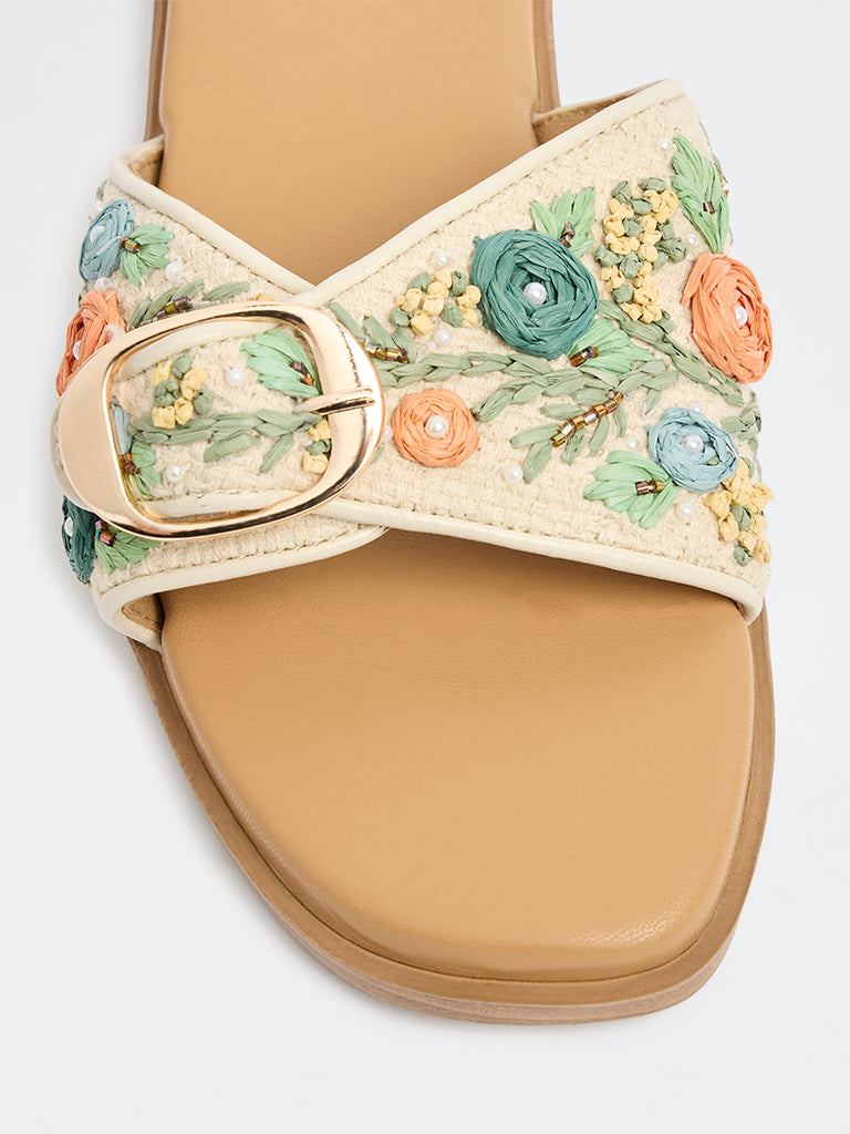 LUNA BLU Multicolour Floral Embellished Slides