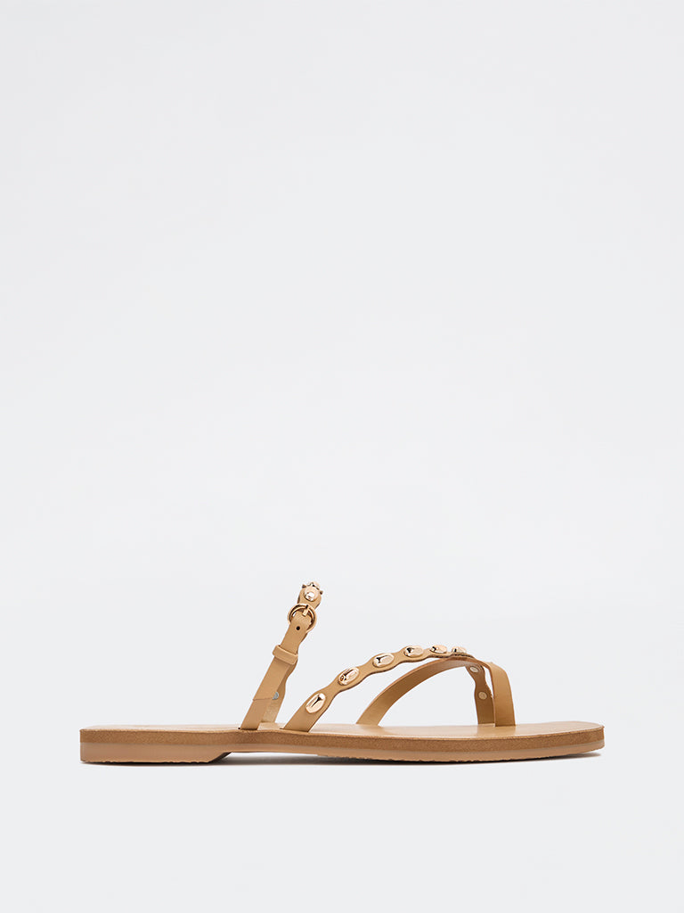 LUNA BLU Beige Stud-Detailed Slides
