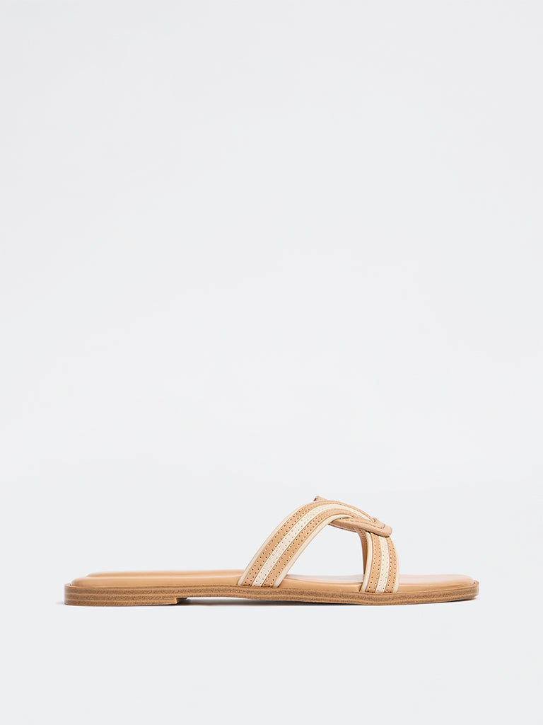LUNA BLU Beige Interwoven Slides