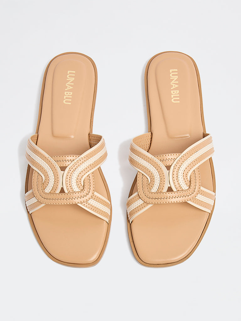 LUNA BLU Beige Interwoven Slides