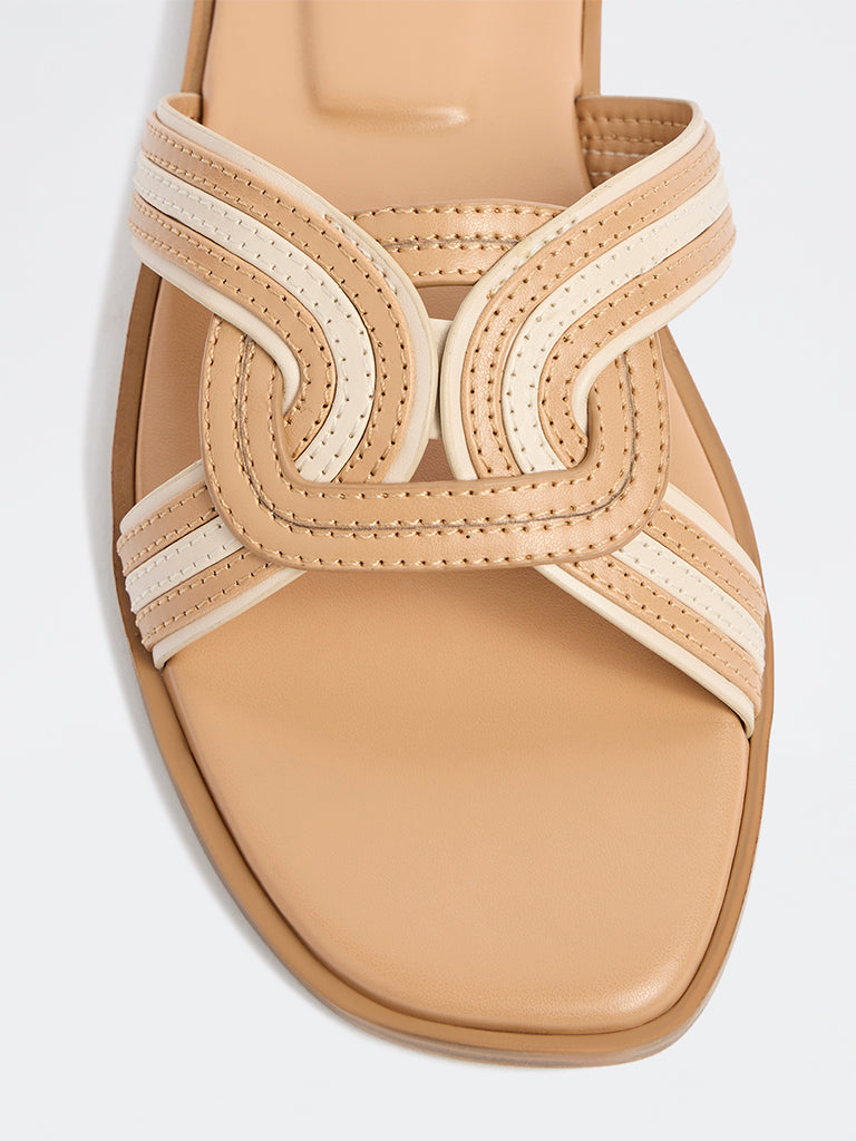 LUNA BLU Beige Interwoven Slides