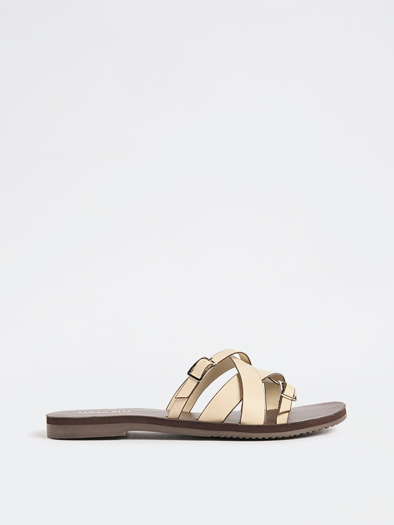 LUNA BLU Ivory Multi-Strap Buckle-Detailed Sandals