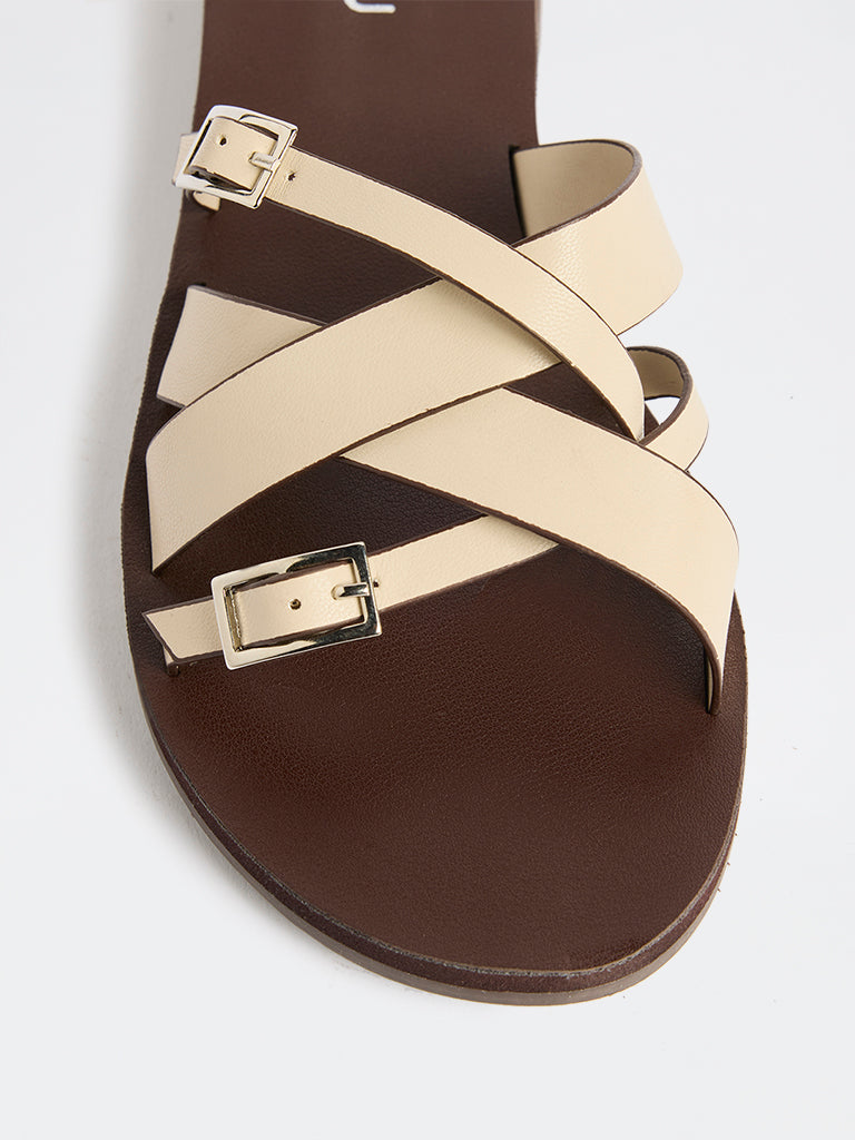 LUNA BLU Ivory Multi-Strap Buckle-Detailed Sandals