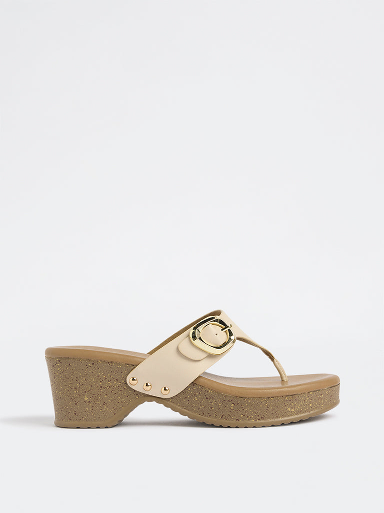 LUNA BLU Ivory Buckle-Detailed Thong Strap Sandals