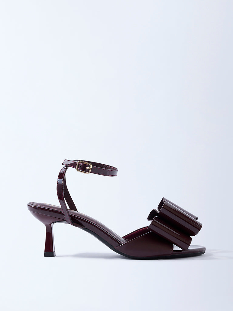 LUNA BLU Burgundy Bow-Detailed Heel Sandals