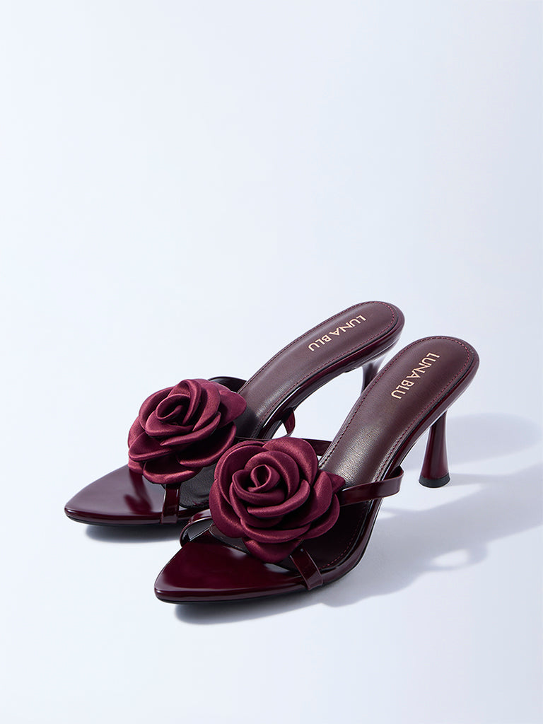 LUNA BLU Burgundy Rosette Heel Sandals