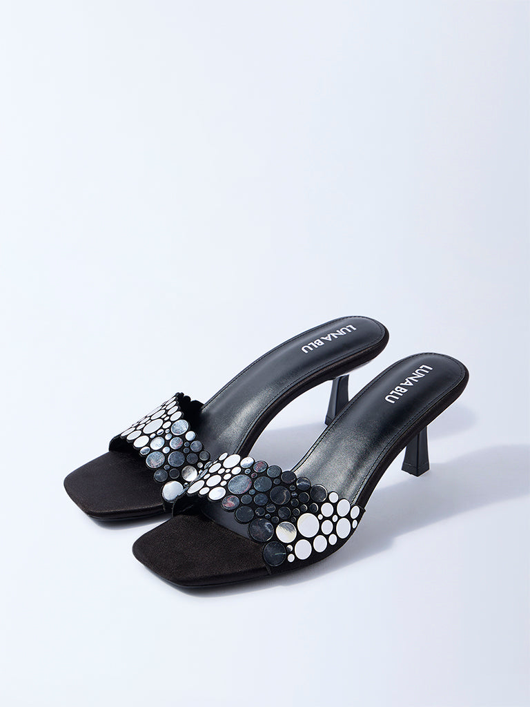LUNA BLU Black Mirror-Detailed Heel Sandals