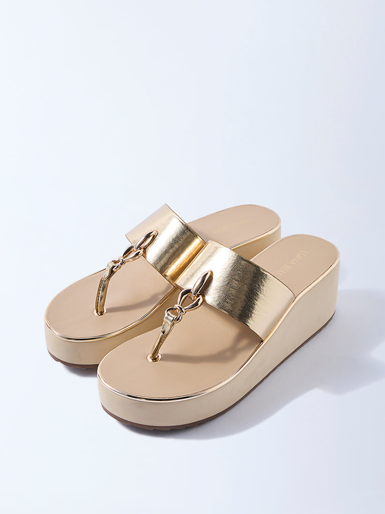LUNA BLU Light Gold Wedge-Heel Sandals
