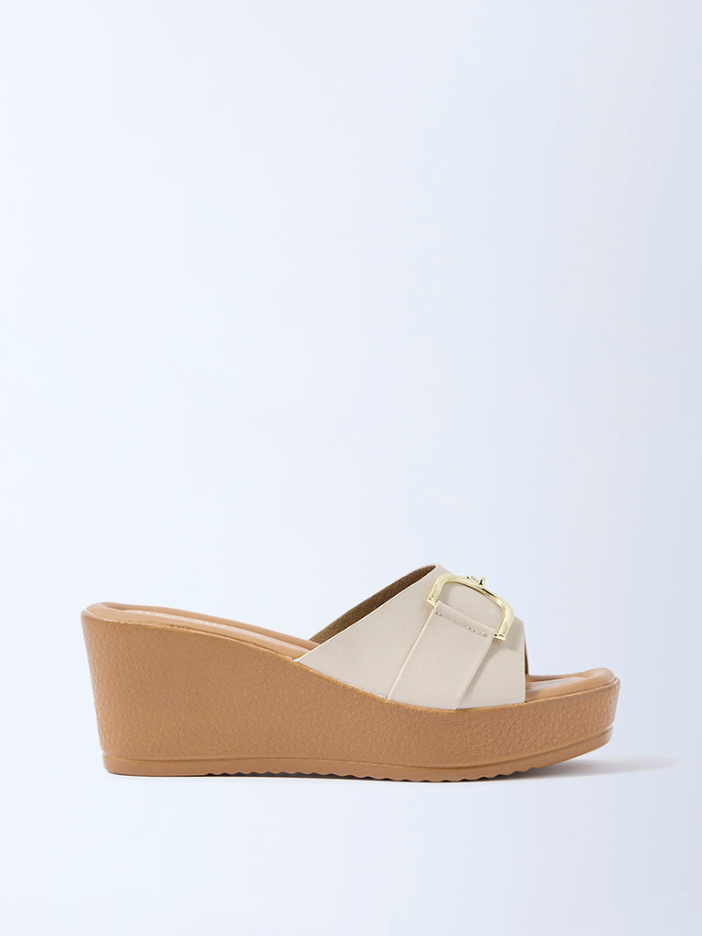 LUNA BLU Ivory Buckle-Detail Wedge-Heel Sandals