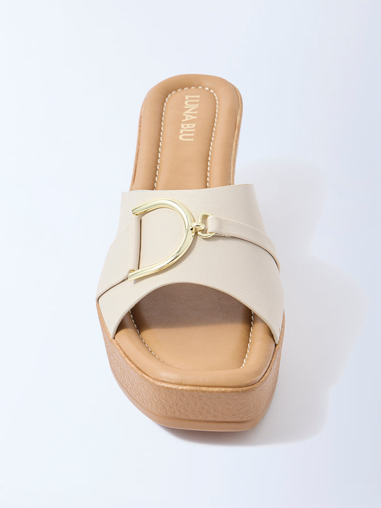 LUNA BLU Ivory Buckle-Detail Wedge-Heel Sandals
