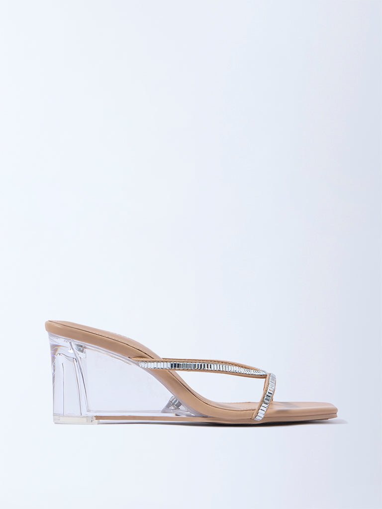 LUNA BLU Beige Diamante Embellished Wedge Sandals