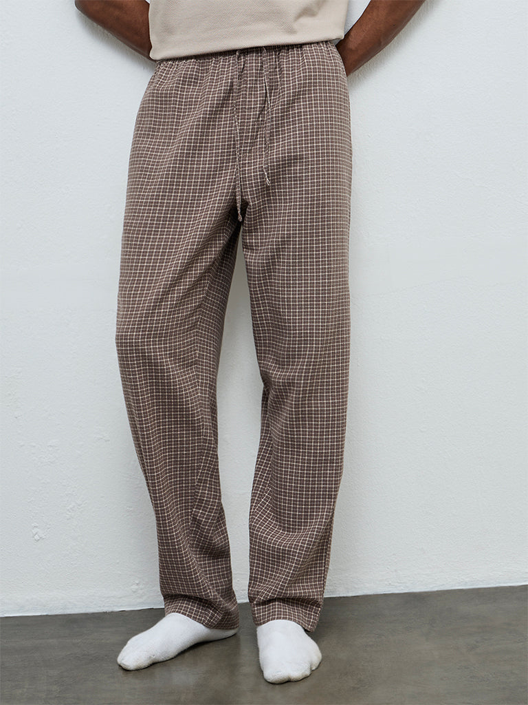 WES Lounge Brown Relaxed-Fit Mid-Rise Cotton Pyjamas