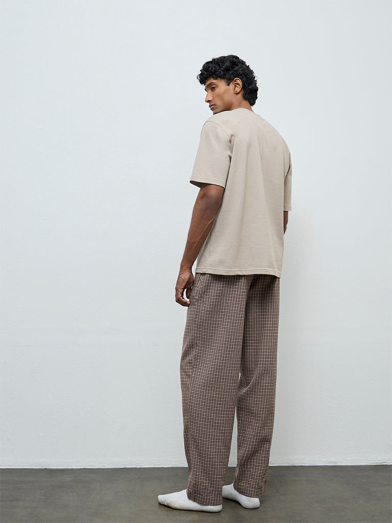 WES Lounge Brown Relaxed-Fit Mid-Rise Cotton Pyjamas