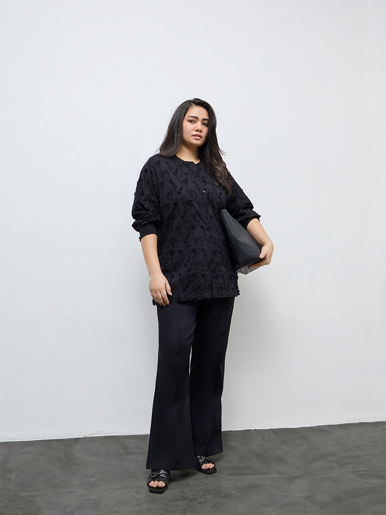 Diza Black Pipeline-Detailed Cotton-Blend Pants