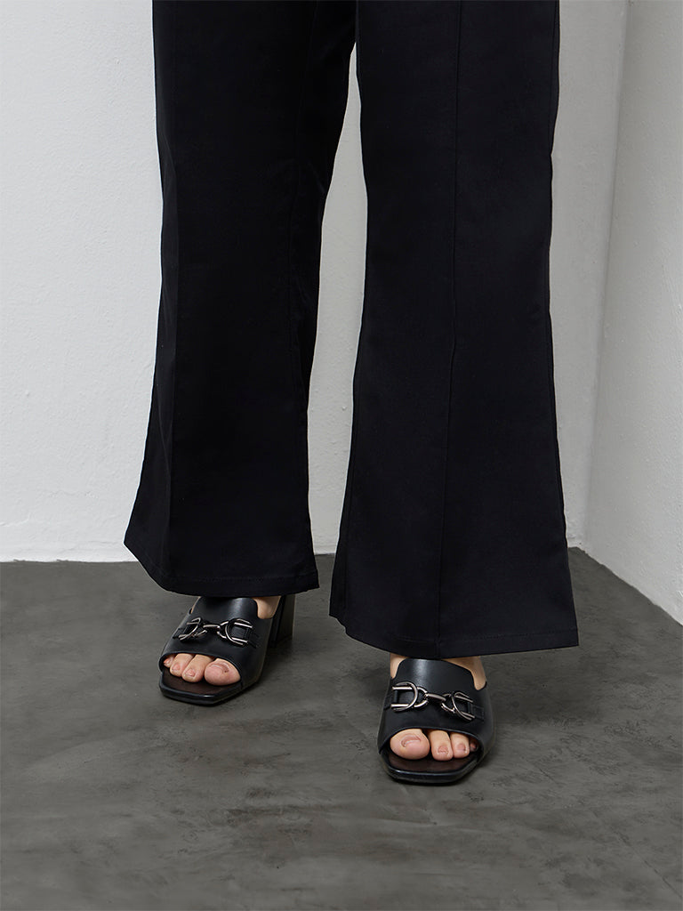 Diza Black Pipeline-Detailed Cotton-Blend Pants