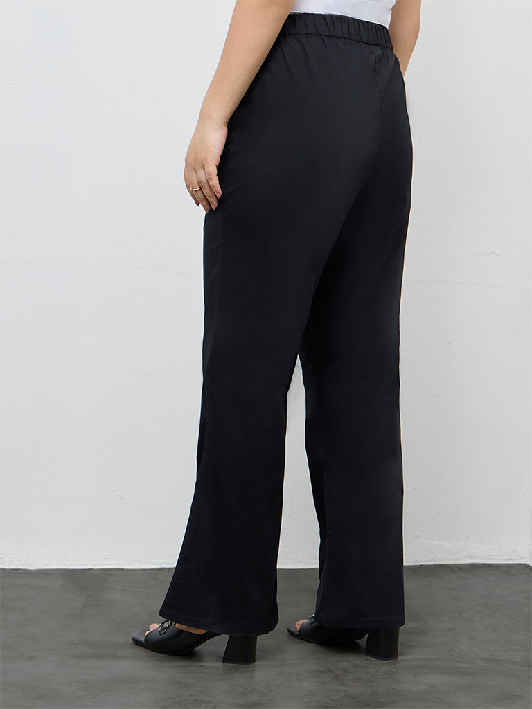 Diza Black Pipeline-Detailed Cotton-Blend Pants