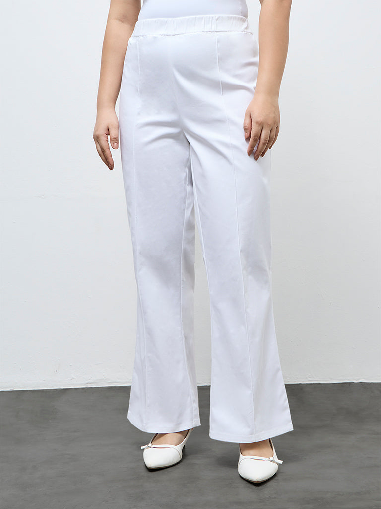 Diza White Pipeline-Detailed Cotton-Blend Pants