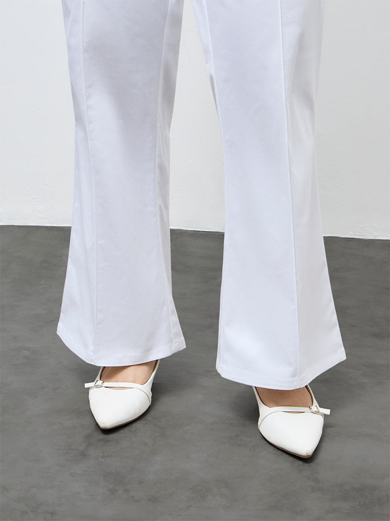 Diza White Pipeline-Detailed Cotton-Blend Pants