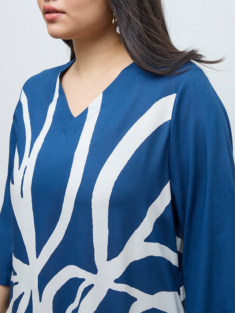 Diza Blue Abstract Printed A-Line Kurta