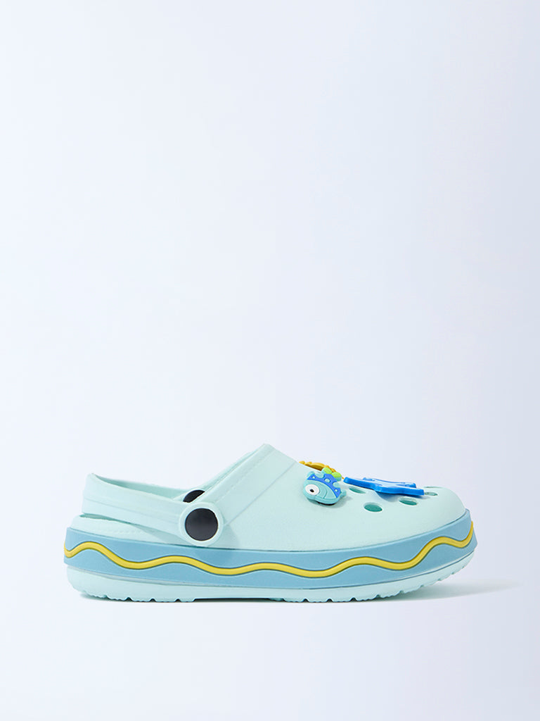 Yellow Blue Underwater Applique-Detailed Clogs