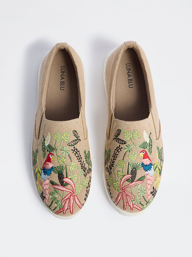 LUNA BLU Beige Embroidered Loafers
