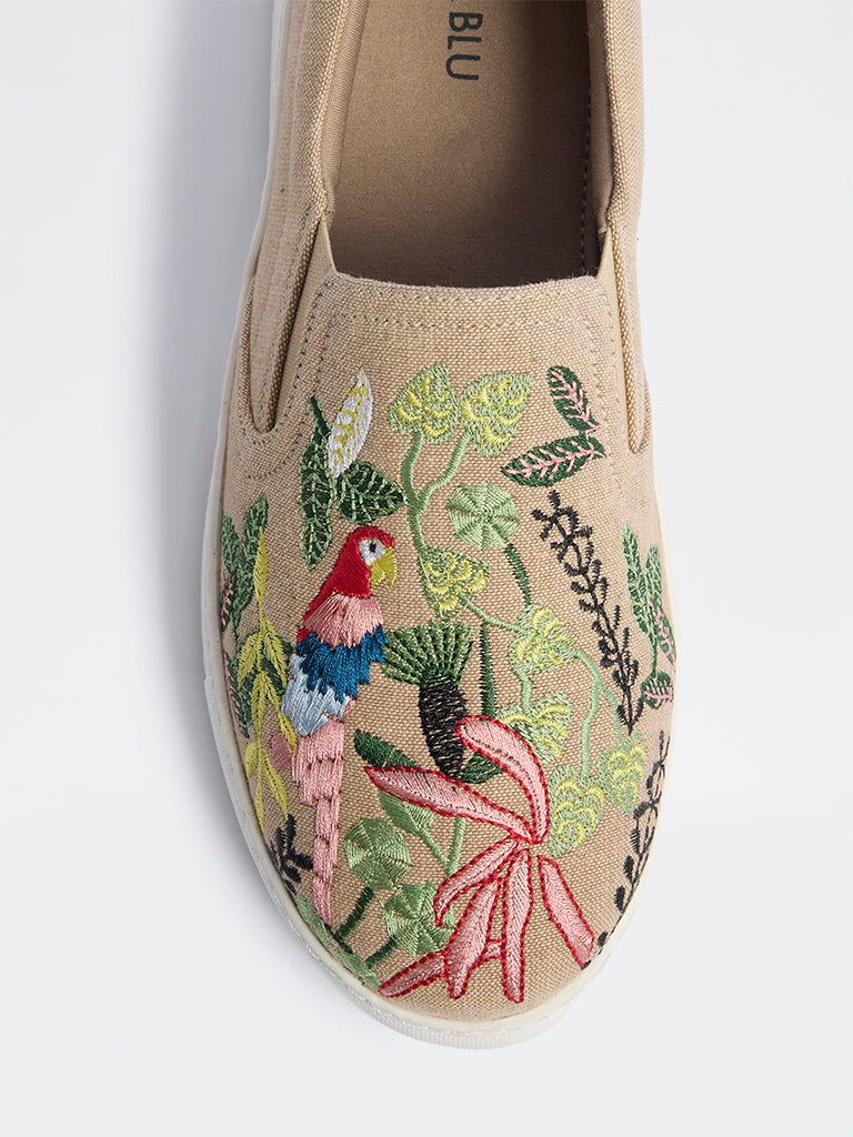 LUNA BLU Beige Embroidered Loafers