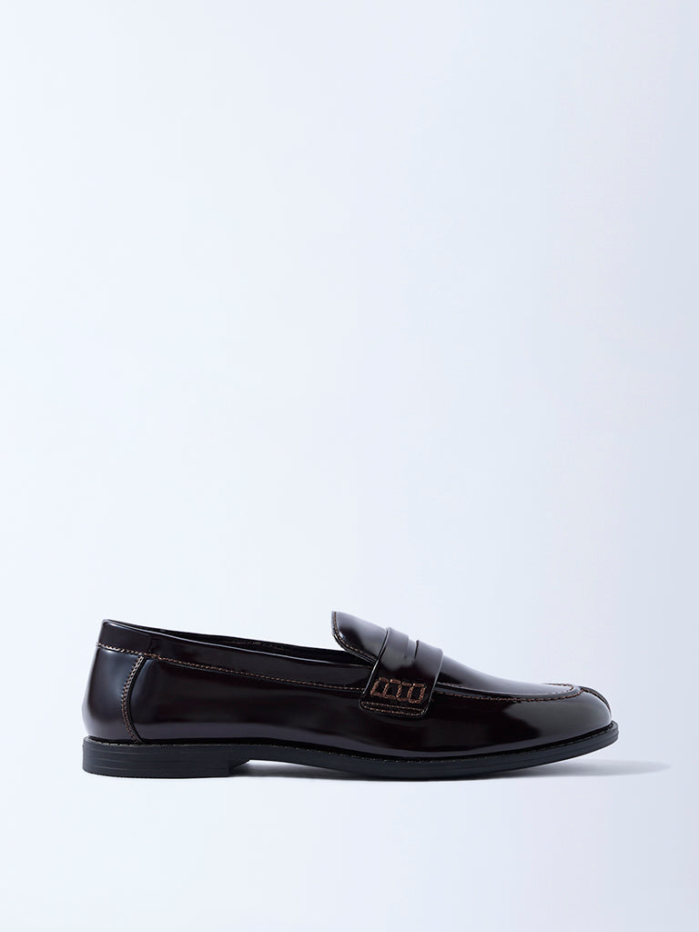 LUNA BLU Dark Brown Glossy Saddle Loafers
